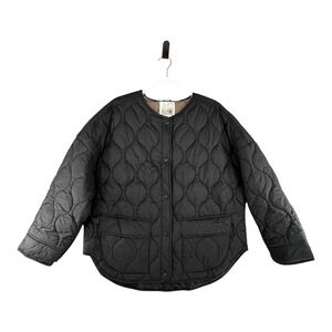 Aerie Offline Quilted‎ Black Puffer Long Sleeve Snap Front Jacket Womens X-Large
